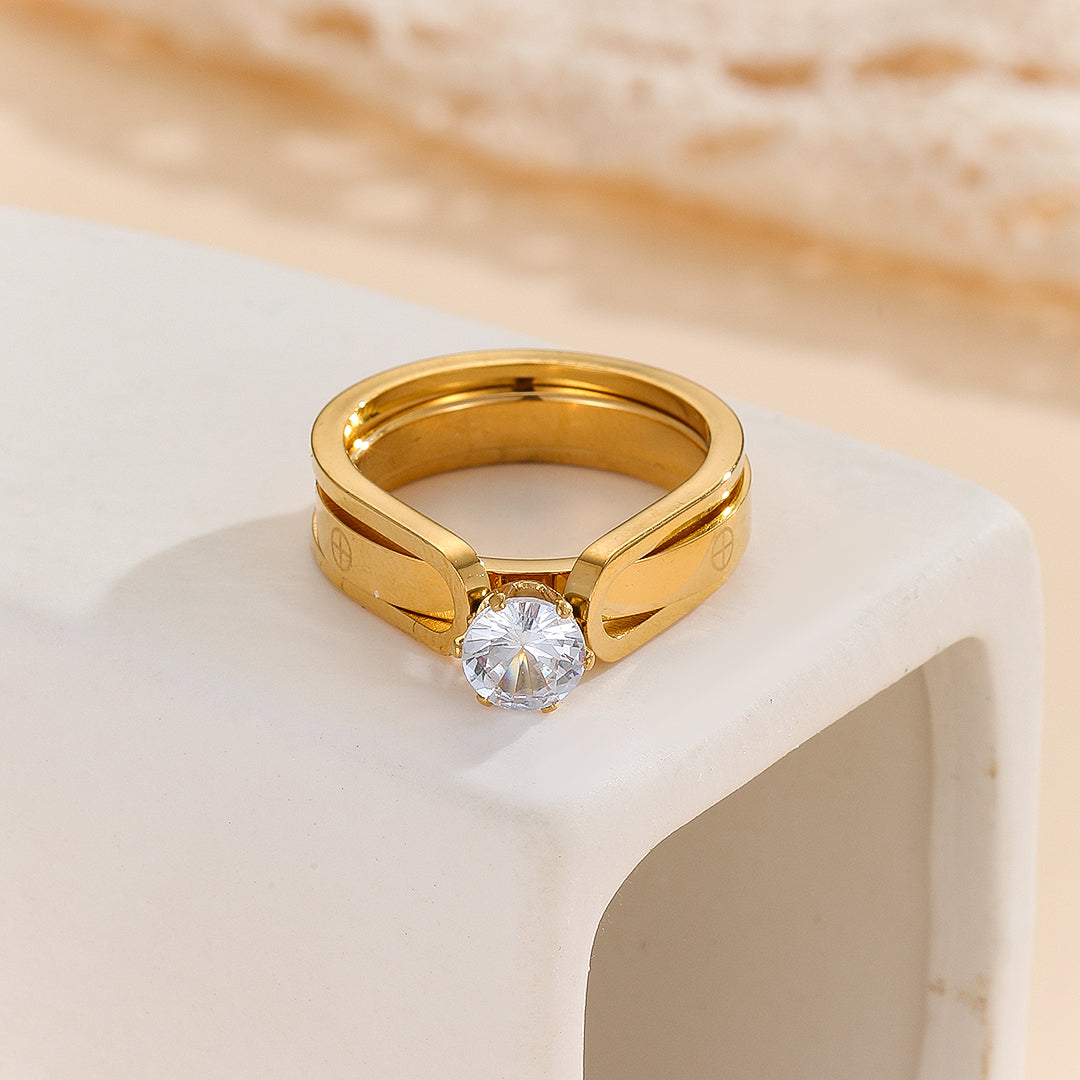 Findsgoods® Elegant Golden Dou Halo Ring