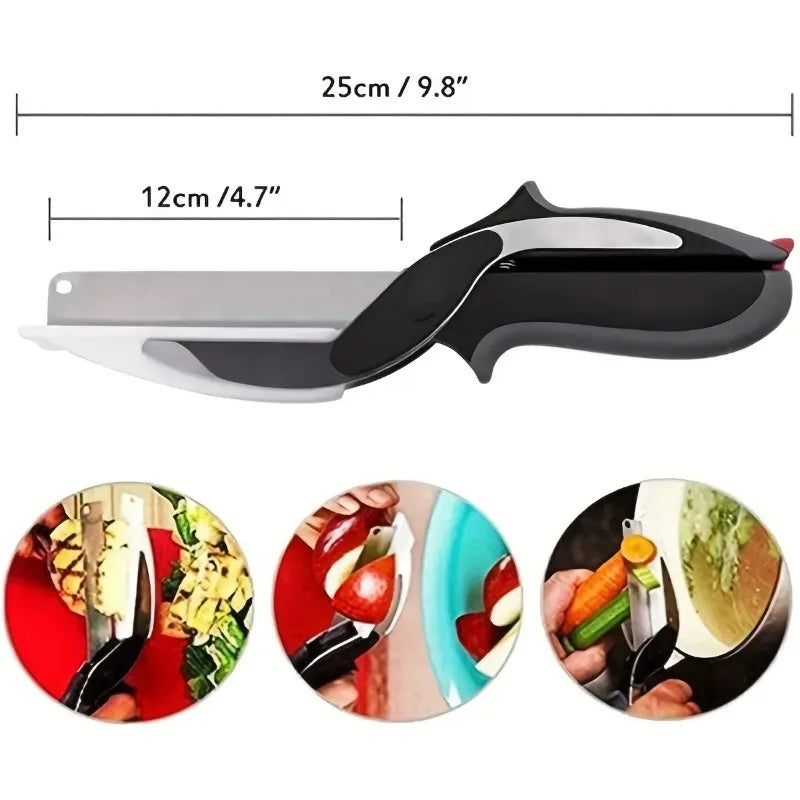 Findsgoods® 2 in 1 Salad Chopper Vegetable Cutter with Built-in Cutting Board Food Cutter Kitchen Scissors Cut Vegetables Cut Fruits