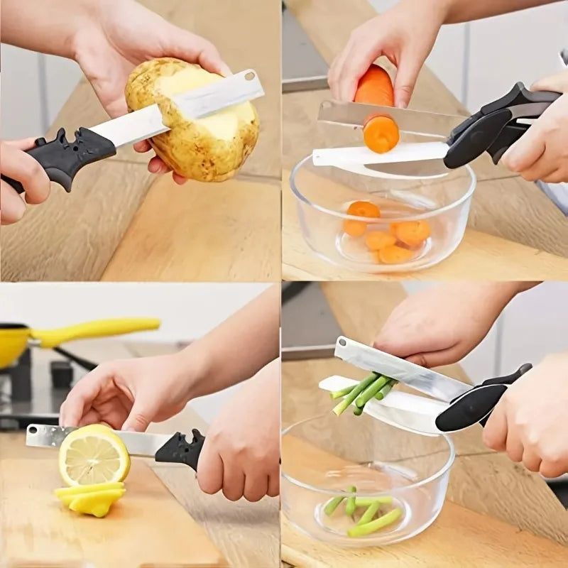 Findsgoods® 2 in 1 Salad Chopper Vegetable Cutter with Built-in Cutting Board Food Cutter Kitchen Scissors Cut Vegetables Cut Fruits