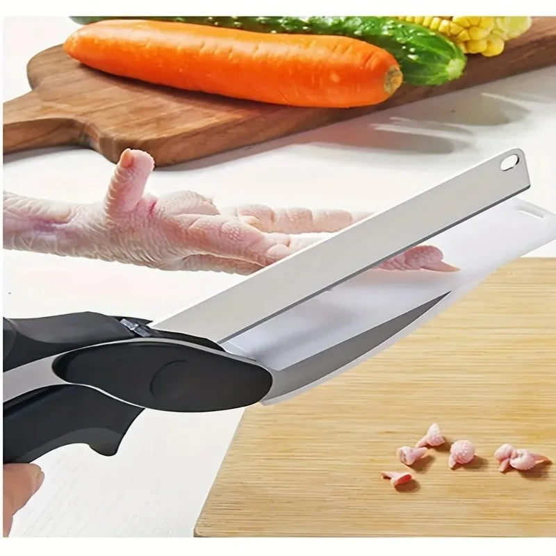 Findsgoods® 2 in 1 Salad Chopper Vegetable Cutter with Built-in Cutting Board Food Cutter Kitchen Scissors Cut Vegetables Cut Fruits