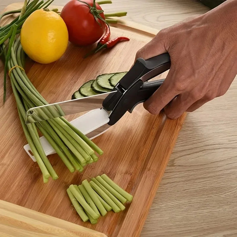 Findsgoods® 2 in 1 Salad Chopper Vegetable Cutter with Built-in Cutting Board Food Cutter Kitchen Scissors Cut Vegetables Cut Fruits